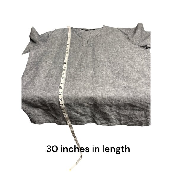 Loose-Fit Gray Split Neck Cotton Shirt By Trafaluc Denimwear - Picture 8 of 8